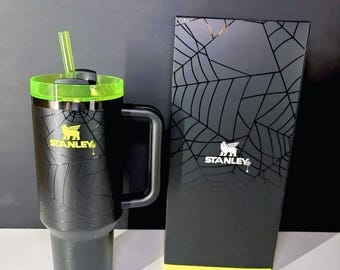 Stanley 40oz Spiderweb Tumbler, Limited Edition Halloween Quencher, Gothic Black Lime Green Cup