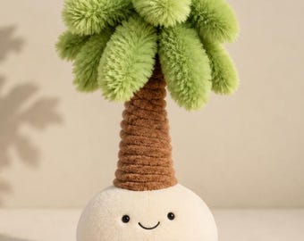 Palm Tree Plush Toy | Smiling Coconut Base, Tropical Kawaii Decor