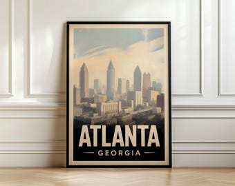 Atlanta Skyline Poster, Vintage Georgia Wall Art, Retro Travel Print