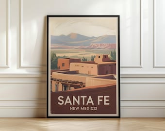 サンタフェ旅行ポスター：ニューメキシコ州の壁画アート - Etsy 日本