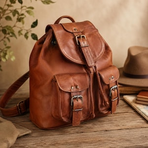 Vintage Moroccan Goat Leather Backpack| Leather Rucksack | Travel Laptop Bag |Personalized Drawstring backpack |Unisex Gift|Gift for him her