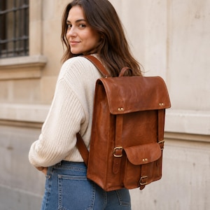 Personalized Goat Leather Rucksack|Handmade Office work bag|Vintage Leather Backpack|Vintage Goat Leather Bag|Unisex Travel Laptop Backpack