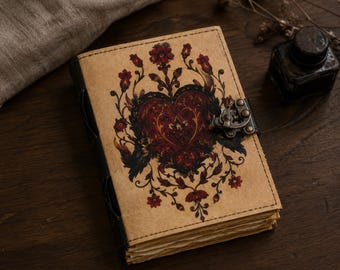 Diario de cuero personalizado, cuaderno artesanal con bordes irregulares, regalo para ella, agenda con bordes irregulares, cuaderno vintage personalizado, grimorio floral