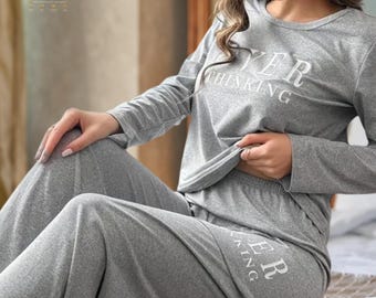 Women's Long Sleeve Lounge Wear Cozy Home Wear Set Soft Matching Sleepwear Two Piece Outfit