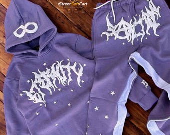 Tout nouvel ensemble à capuche violet Y2K - survêtement graphique oversize, tenue de jogging unisexe confortable
