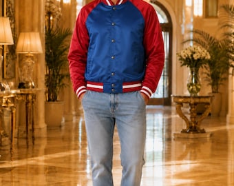 Satin Varsity Jacket, Unisex Bomber Letterman Jacket, Men Women Retro Streetwear