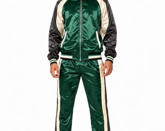 Unisex Satin Tracksuit Set, Shiny Jacket and Pants, Retro Varsity Outfit, Multiple Color Variations