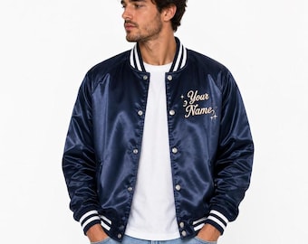 Custom Name Satin Bomber Jacket, Personalized Varsity Jacket, Embroidered Name Jacket