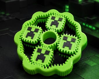 Pixel Creeper Gear Fidget Spinner / Juguete antiestrés para videojuegos impreso en 3D / Llavero giratorio con engranajes / Juguete sensorial de escritorio para TDAH / Regalo para gamers / Pixel