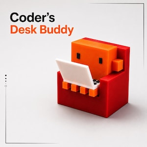 Coder Desk Buddy 3D-geprint cadeau voor programmeurs, schattige voxelrobot voor op het bureau, accessoire voor ontwikkelaarsbureaus, kantoordecoratie voor techneuten, software engineer