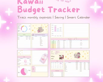 Kawaii Google Sheets Template | Pastel Anime Finance Planner | Anime Style Budget Tracker | Cute Pink Calendar with Cats (Digital Download)