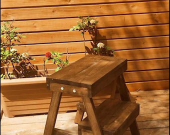 Solid Wood 2-Step Stool, Heavy Duty, No-Drill Assembly Footstool