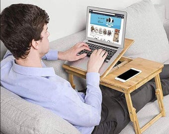 Soporte ajustable de bambú para portátil para cama, bandeja plegable para portátil, mesa de estudio portátil