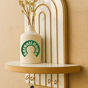 White Entryway Key Holder with Shelf, 4 Hooks, Modern Mail Sorter