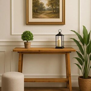 Solid Pine Console Table, Slim Entryway Decor, Distressed Walnut Finish, Farmhouse Hallway Table