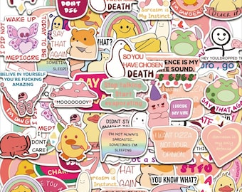 50PCS Pink Sarcastic Meme DIY Sticker Pack, Funny Stickers, Cute Stickers, Pastel Stickers for Phone Cases, Laptops, Water Bottles