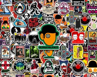 Confezione da 50 adesivi di film classici, adesivi retrò, adesivi horror e di fantascienza per laptop, skateboard, telefoni e diari.