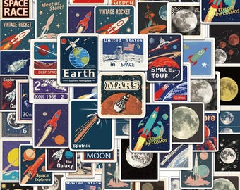 50PCS Vintage Space Poster Collage Sticker Pack, Cosmic Stickers, Rocket Stickers, Planet Stickers for Laptops, Tablets, Notebooks