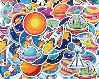 50PCS Hand Drawn Space Sticker Pack, Cartoon Stickers, Planet Stickers, Rocket Stickers, Astronomy Stickers for Journals, Notebooks, Kids