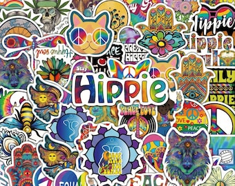 50PCS Colorful Hippie Peace Boho Sticker Pack, Psychedelic Stickers, Colorful Stickers, Retro Stickers for Luggage, Laptops, Journals
