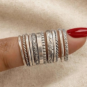 Stapelbara ringar i sterlingsilver | 12 minimalistiska bohemiska knogband