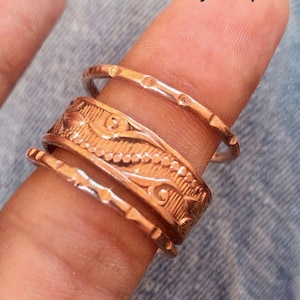 Set of 3 Copper Stacking Rings, Textured Boho Bands, Handmade Jewelry Gift