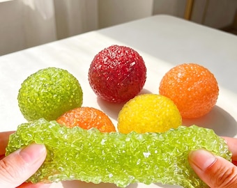 Red Berry Shaved Ice Squishy Stress Ball,Crunchy Squishy Stress Ball,Crystal Sensory Fidget Toy,Squishy Ball Crunchy Beads,Fruit Squishy Toy