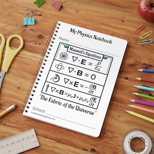 Maxwells ekvationer fysik anteckningsbok, spiral A5 anteckningsbok | Vetenskaplig studiejournal