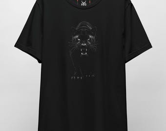 Black Panther Tee - Minimalist Panther Stipple Art Shirt - Pointillism Graphic - Dark Aesthetic Deep Style Roaring Panther Top by HolyDeer