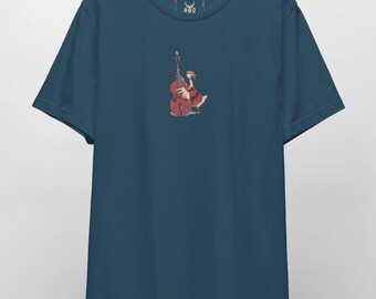 Jazz Duck Shirt - Double Bass Musician Goose Tee - Vintage Music Art Upright Bass Top - Deep Teal Cottagecore Retro Apparel by HolyDeer