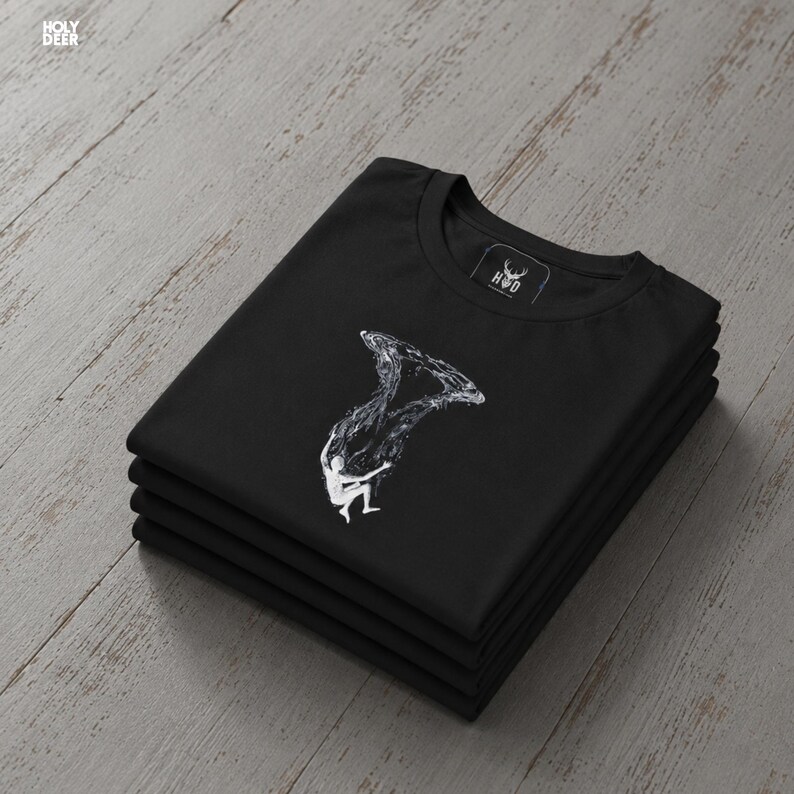 Detailed texture shot of the premium cotton fabric on this unique artist gift tee showing the clean print finish. The underwater icons are perfectly placed for a relaxed everyday street look that attracts buyers searching for clean and original art shirts at HolyDeer.
