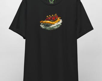 Camiseta de rafting - Camiseta gráfica de rafting extremo - Arte al aire libre con espíritu aventurero - Camiseta deportiva acuática blanca con estética negra de HolyDeer