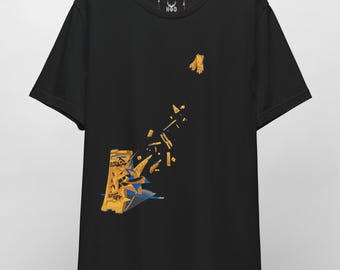 Caution Sign Tee - Slippery When Wet Funny Graphic T-Shirt - Ironic Streetwear Pop Art - Black Aesthetic Yellow Hazard Shirt by HolyDeer