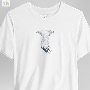 Front view of a high-quality deep teal tee showcasing a modern minimalist ocean art design. This deep ocean tee from HolyDeer offers a unique blend of surreal pop art and professional grade apparel printing quality.