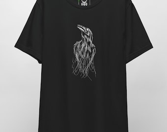 Koszulka męska Raven Sketch – koszulka z grafiką Gothic Crow – Dark Aesthetic Art – czarna, minimalistyczna koszulka z nadrukiem ptaka od HolyDeer