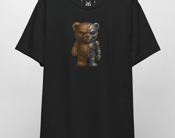 Cyborg Bear Shirt for Men - Cyberpunk Streetwear Graphic Tee - Dystopian Robotic Teddy Bear Futuristic T-shirt - Edgy Black Top by HolyDeer