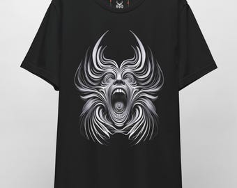 Dark Psychedelic Tee - Gothic Screaming Top - Hypnotic Optical Art Graphic T-Shirt - Black Aesthetic Edgy Alternative Wear by HolyDeer