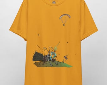 Paragliding Tee - Surreal Adventure Graphic T-Shirt - Extreme Sport Paraglider Top - Mustard Aesthetic Sky Adventure Shirt by HolyDeer
