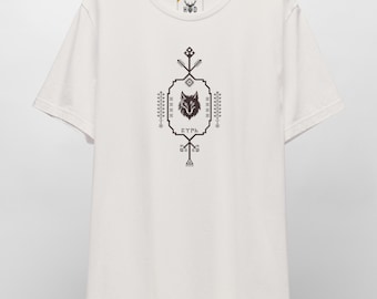 Koszulka z motywem tureckim Börü z grafiką i anatolijskim wzorem etnicznym, symbolem wilka plemiennego, prezentem z dziedzictwa od Holydeer - prezent z mitologii tureckiej