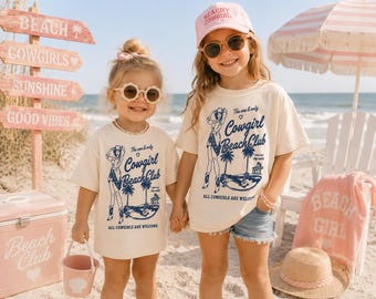 Camiseta infantil Cowgirl Beach Club | Camiseta infantil de verão estilo faroeste