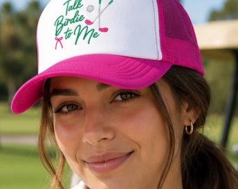 Talk Birdie to Me truckerpet | Geborduurde golfbal en clubs