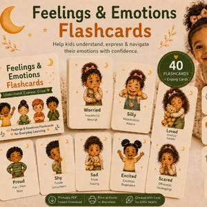 Digitale dreisprachige Gefühle Emotionen Karteikarten | Deutsch Französisch | Druckbar | Bewältigungsfähigkeiten | Montessori Lernen (Download)