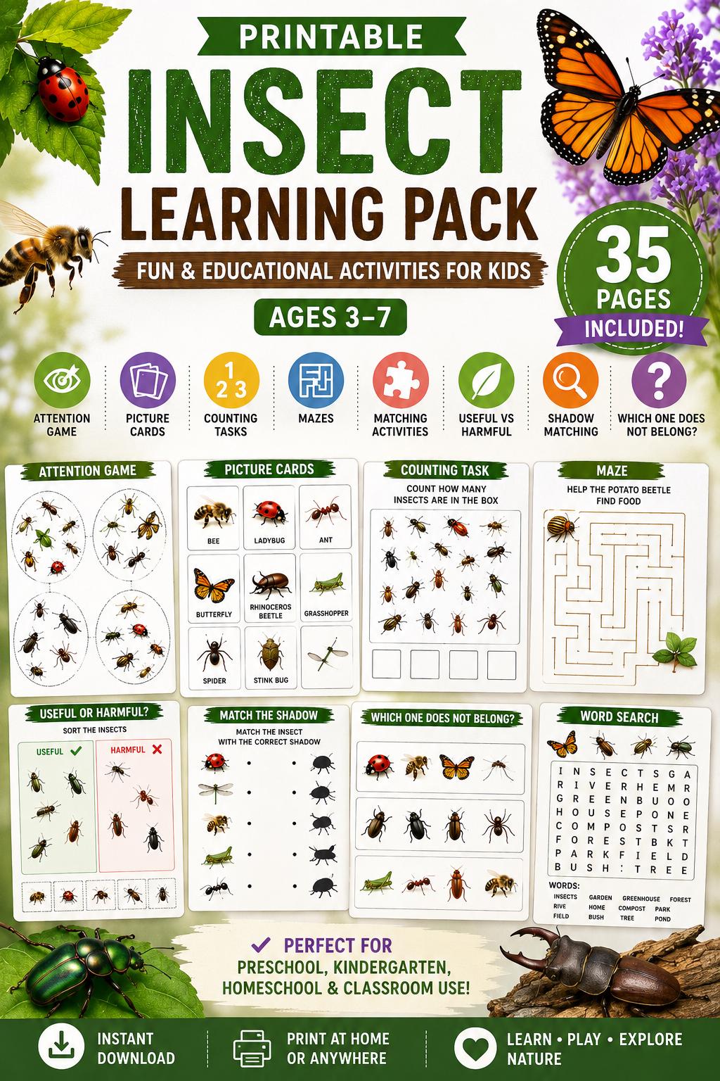 Bugs Learning Worksheets / Activities for Kids | Printable Preschool ...