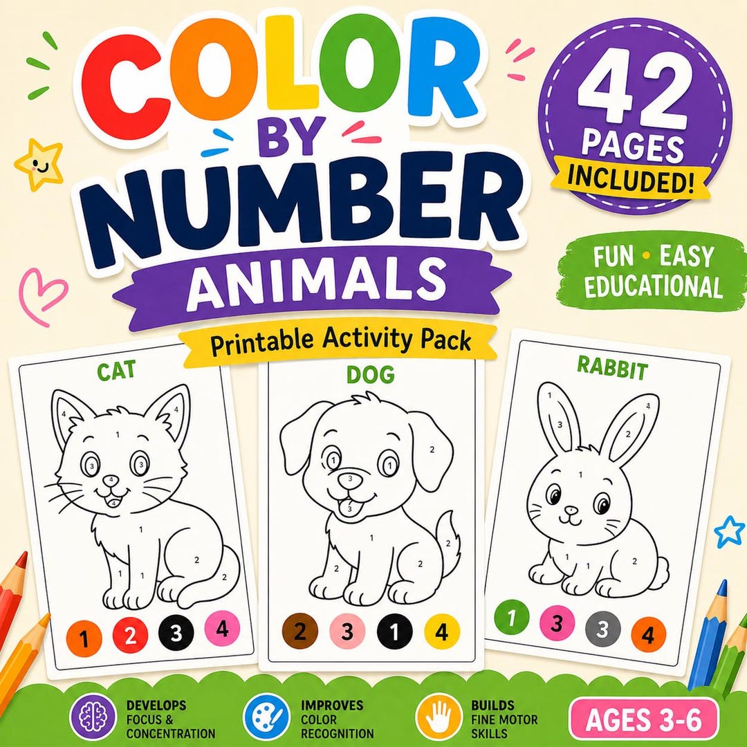 Color by Number Animals Printable Activity Pack | Kids Preschool ...