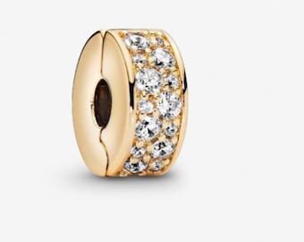 S925 Sterling Silver Clear Pavé Clip Charm fits Pandora bracelet - BUY 3 GET 55% OFF