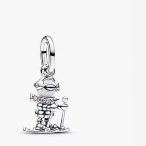 S925 Sterling Silver Skier Dangle Charm fits Pandora bracelet - BUY 3 GET 55% OFF