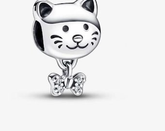 S925 Sterling Silver Pet Cat Bow Charm fits Pandora bracelet - BUY 3 GET 55% OFF