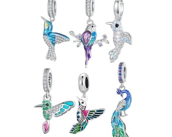 S925 Sterling Vibrant Enamel and Crystal Bird Charms fits Pandora bracelet - BUY 3 GET 55% OFF