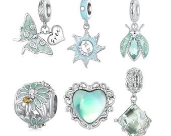 S925 Sterling Silver Green Blue Charms fits Pandora bracelet - BUY 3 GET 55% OFF