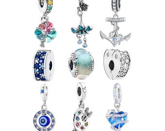 Silver Charms fits Pandora Bracelet Blue 925 Sterling Silver - BUY 3 GET 55% OFF